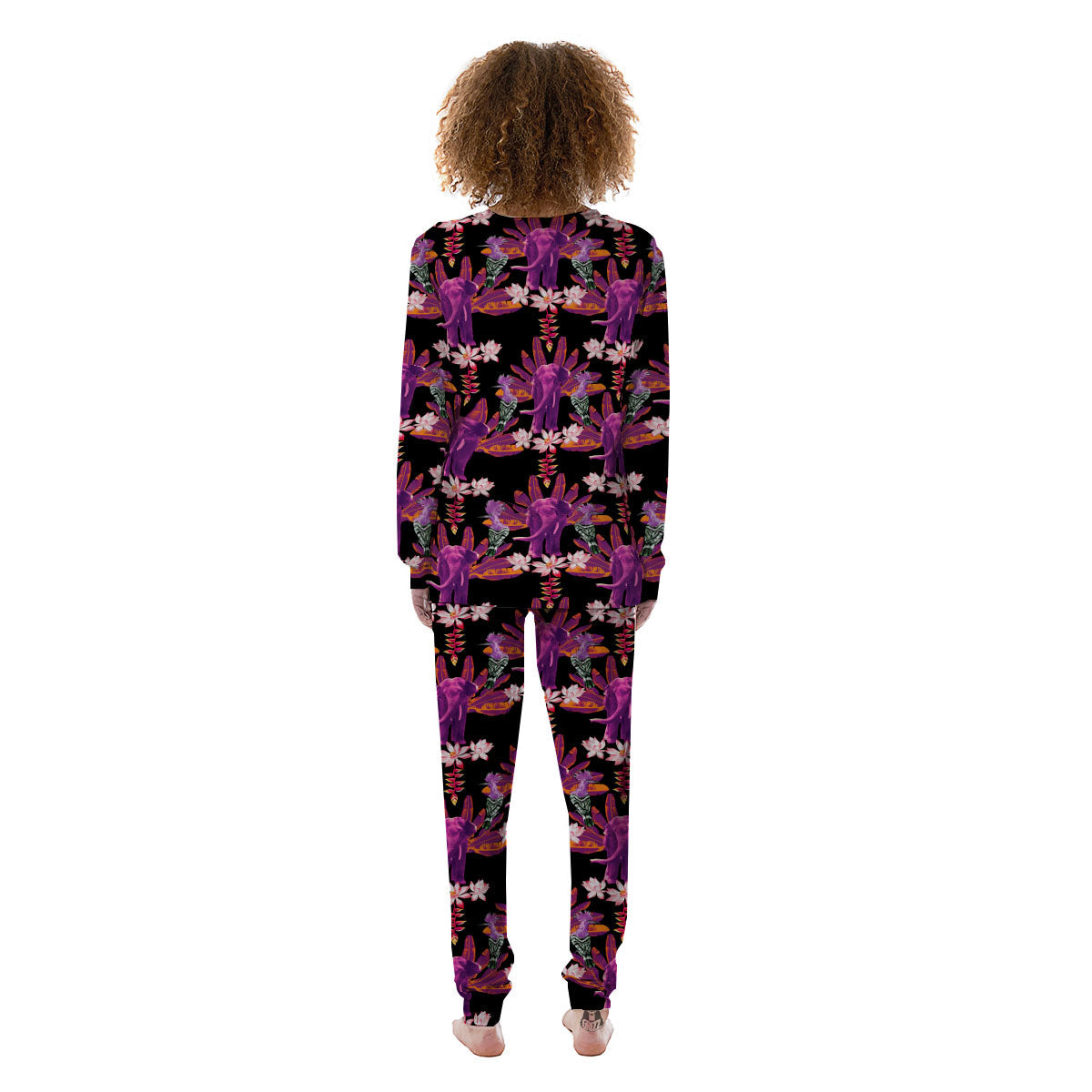 Elephant Tropical Purple Print Pattern Women's Pajamas-grizzshop