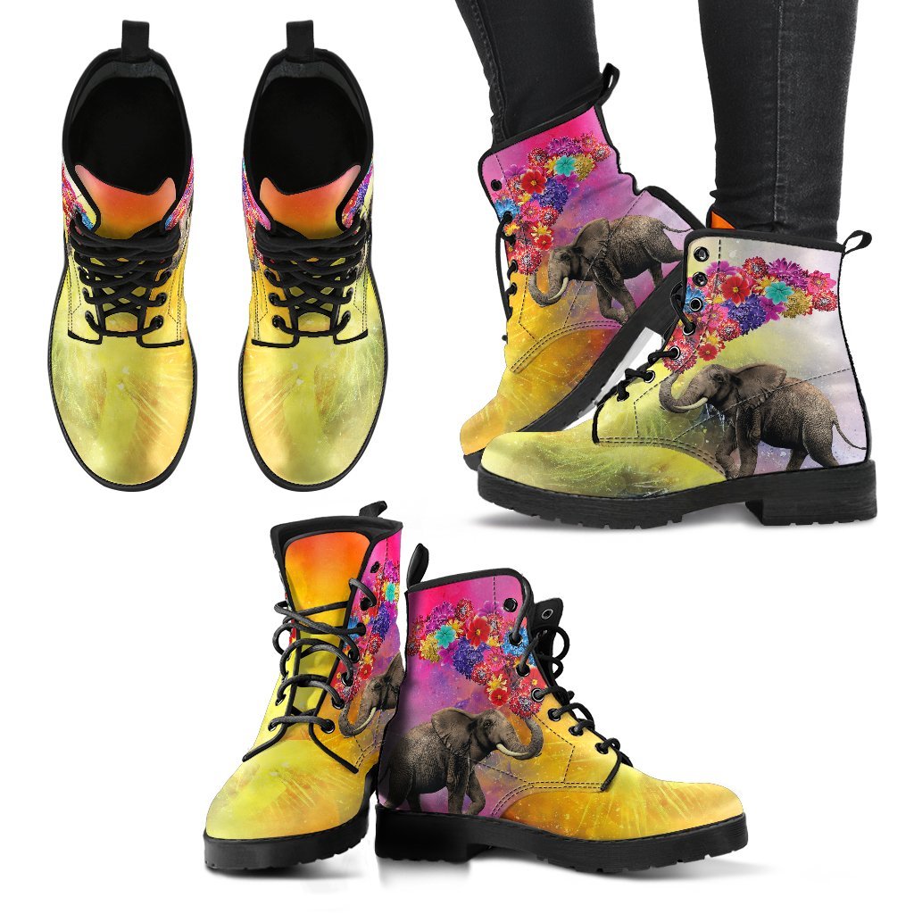 Elephant With Balloons Women's Leather Boots-grizzshop