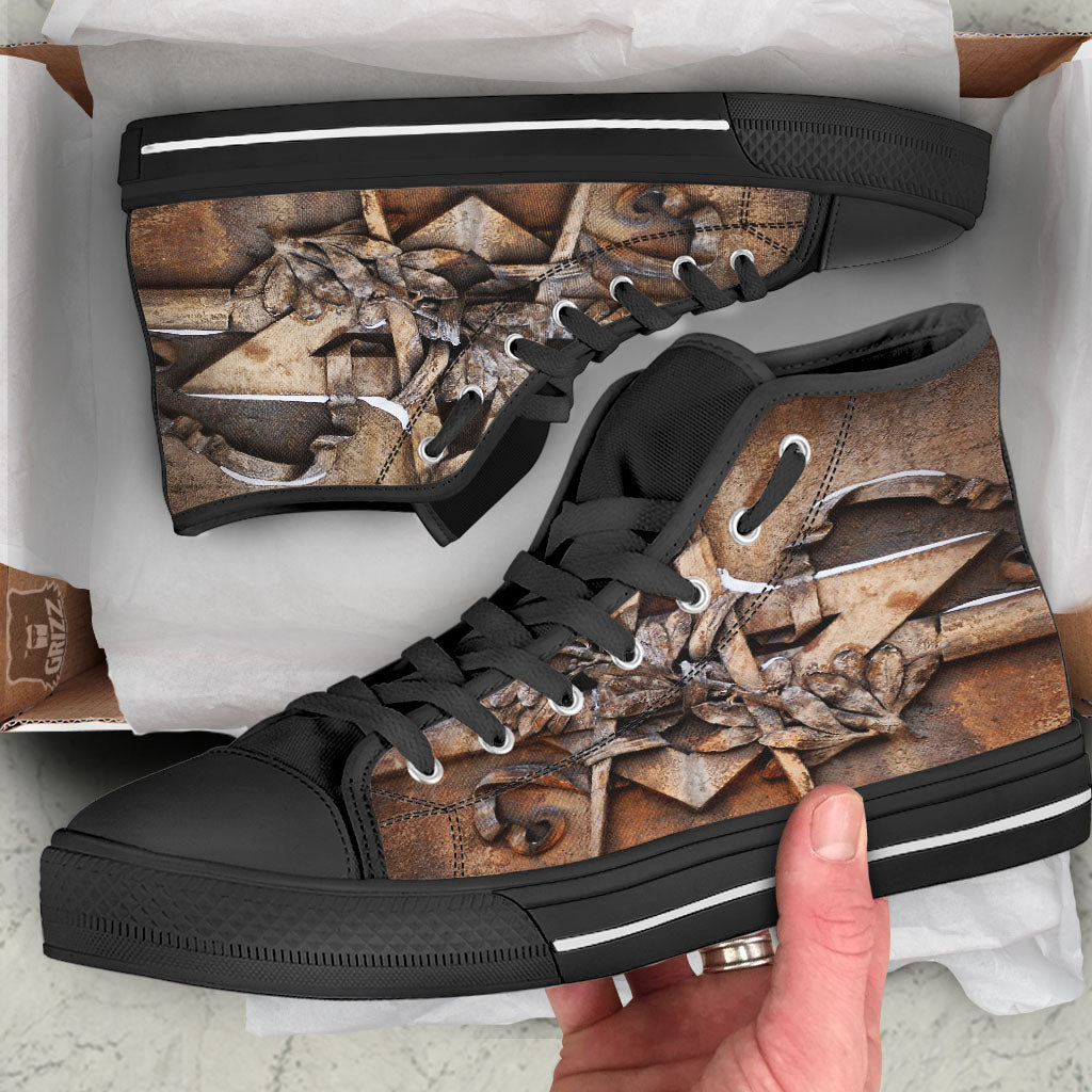Emblem Freemasonry Print Black High Top Shoes-grizzshop