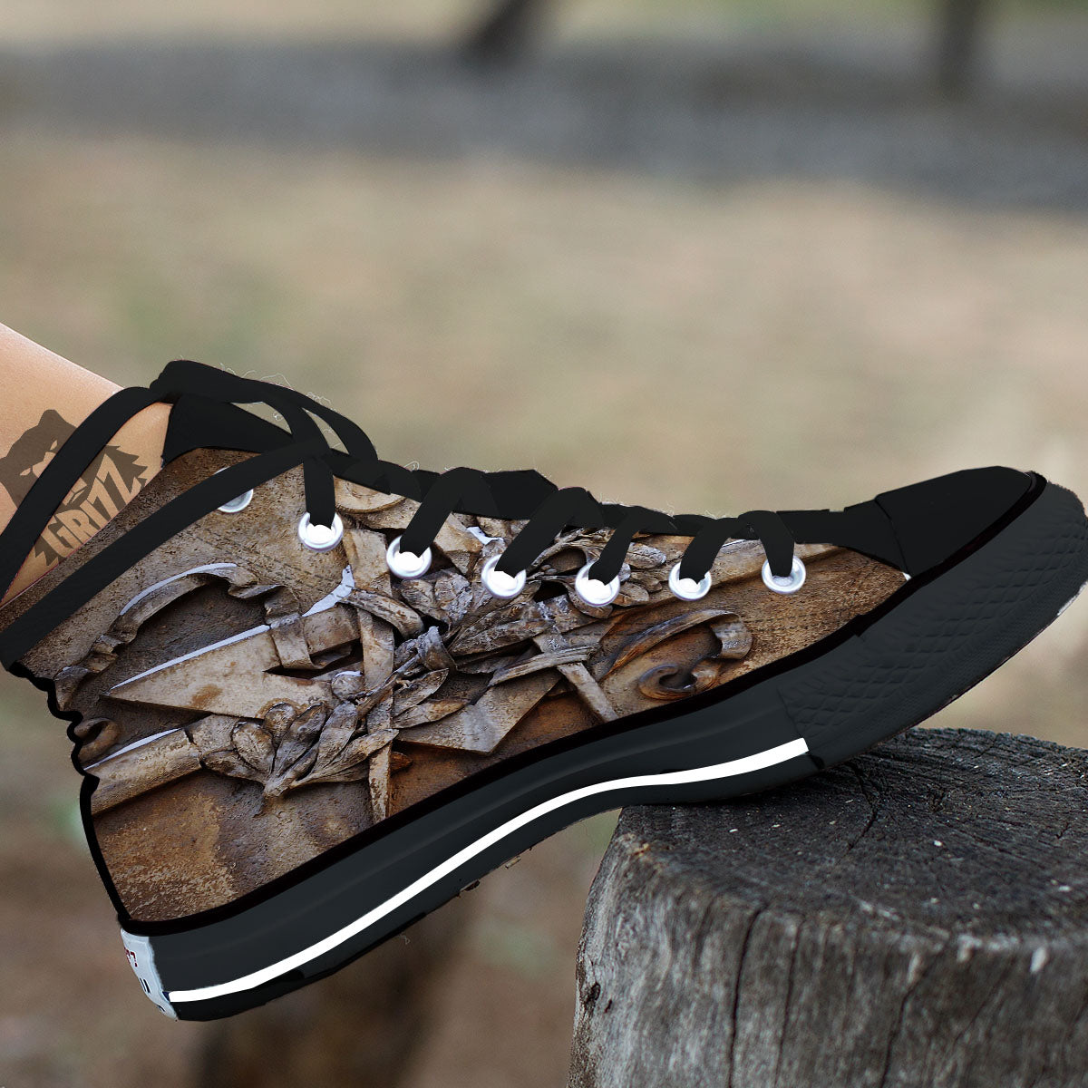 Emblem Freemasonry Print Black High Top Shoes-grizzshop
