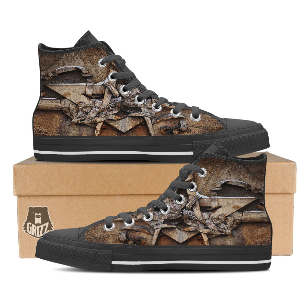 Emblem Freemasonry Print Black High Top Shoes-grizzshop