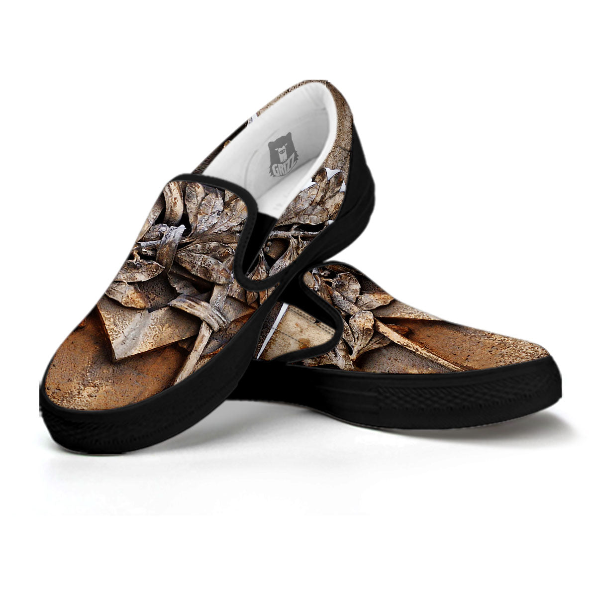 Emblem Freemasonry Print Black Slip On Shoes-grizzshop