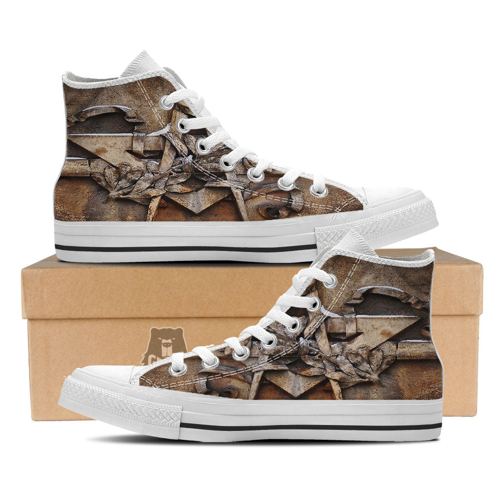 Emblem Freemasonry Print White High Top Shoes-grizzshop