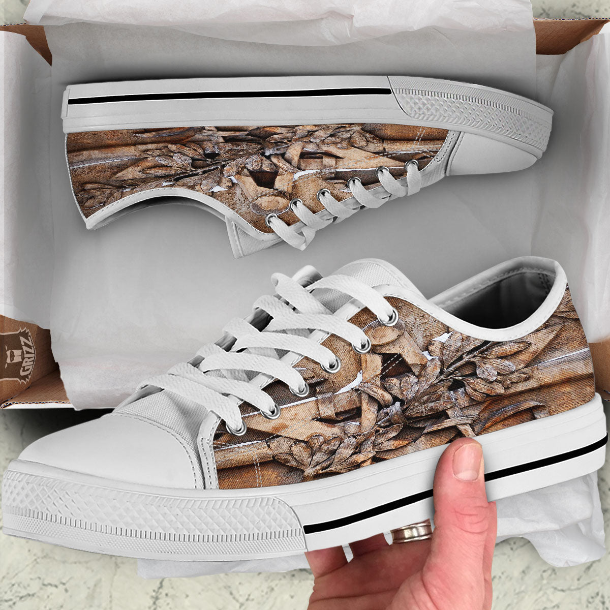Emblem Freemasonry Print White Low Top Shoes-grizzshop