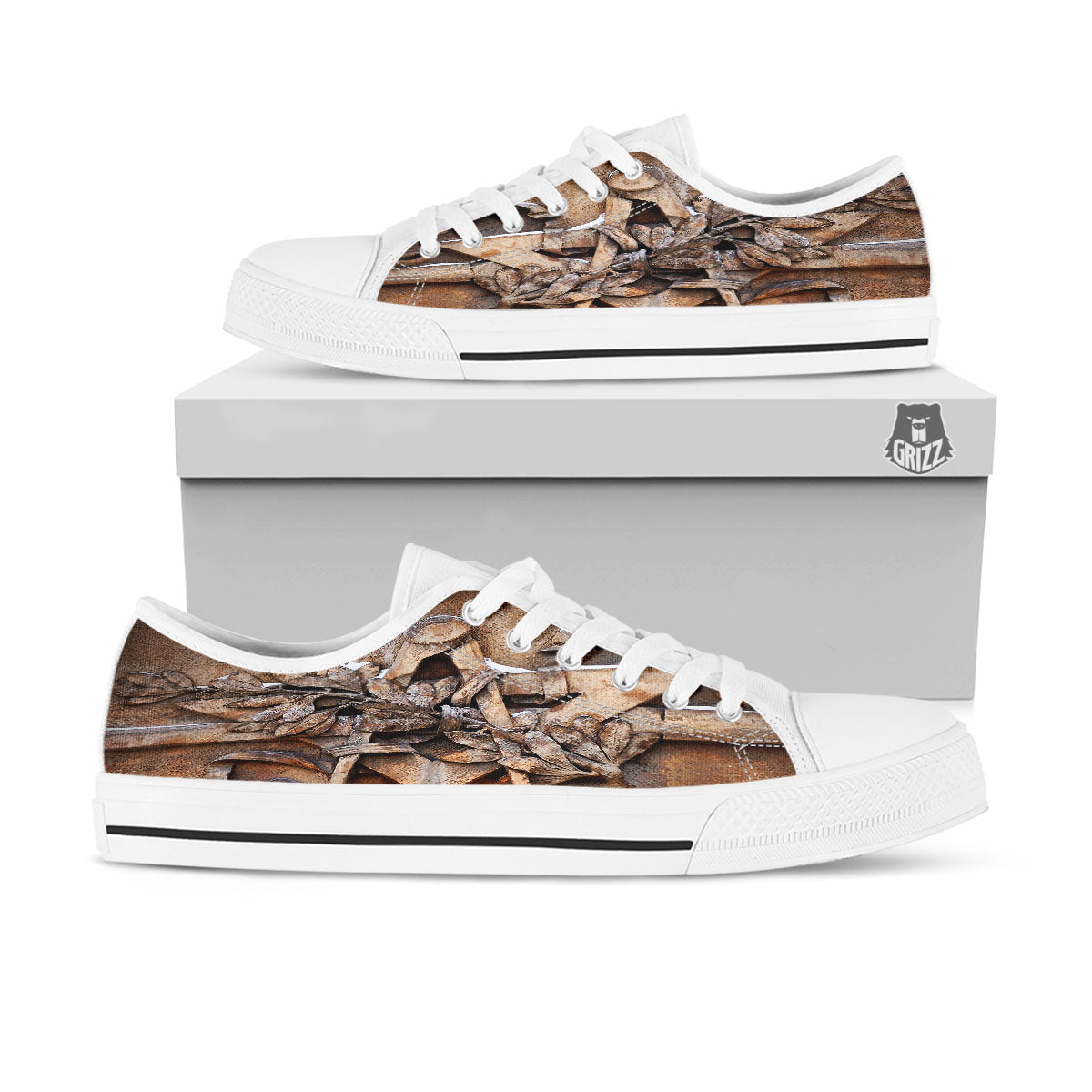 Emblem Freemasonry Print White Low Top Shoes-grizzshop