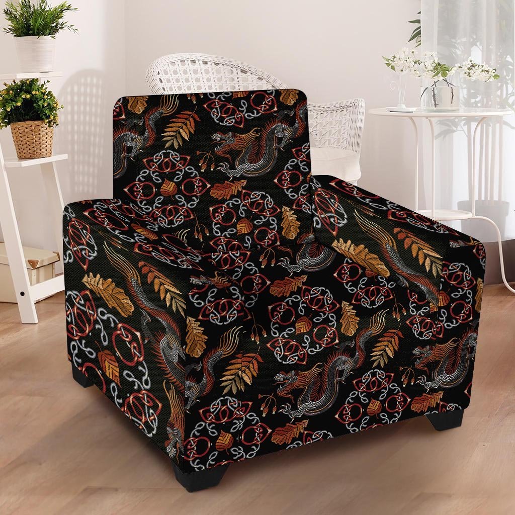 Embroidery Japanese Dragon Print Armchair Cover-grizzshop