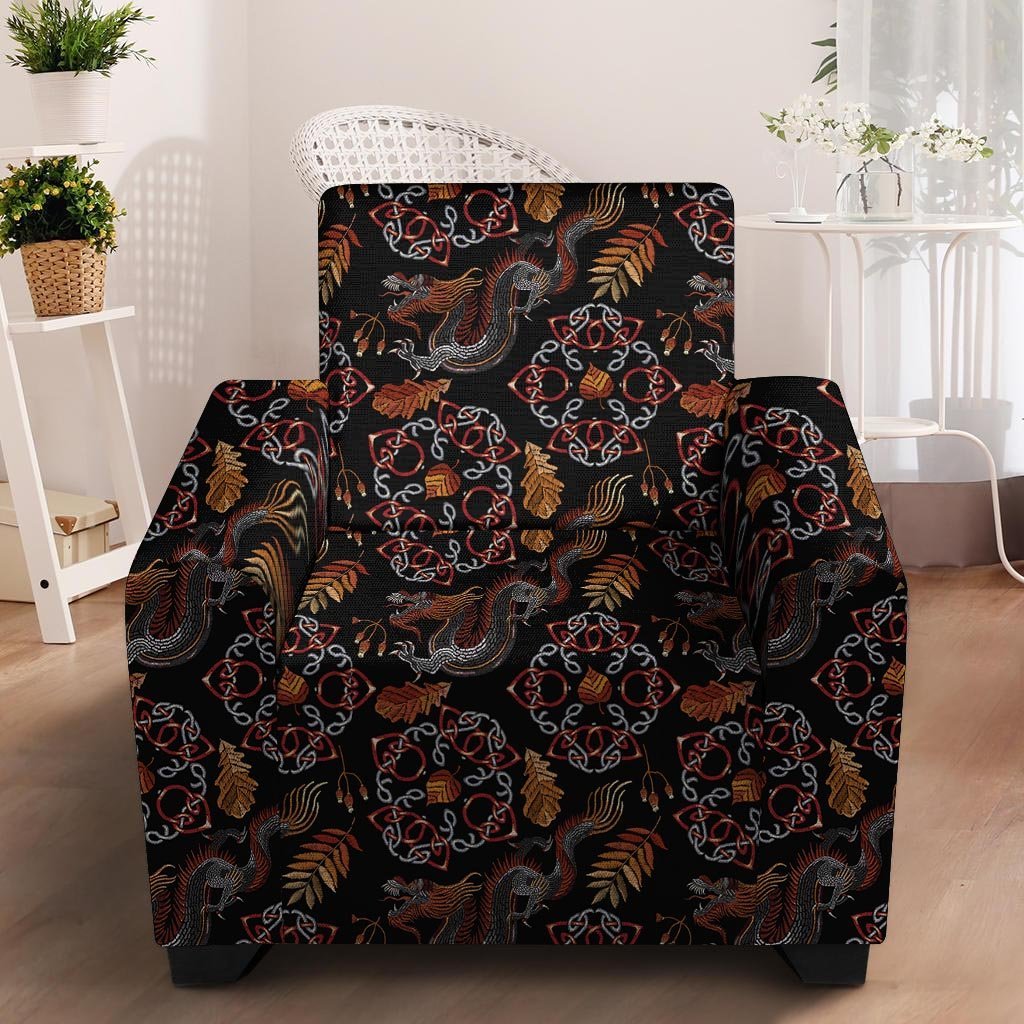 Embroidery Japanese Dragon Print Armchair Cover-grizzshop