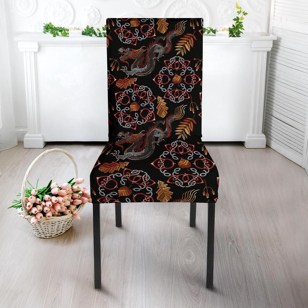 Embroidery Japanese Dragon Print Chair Cover-grizzshop