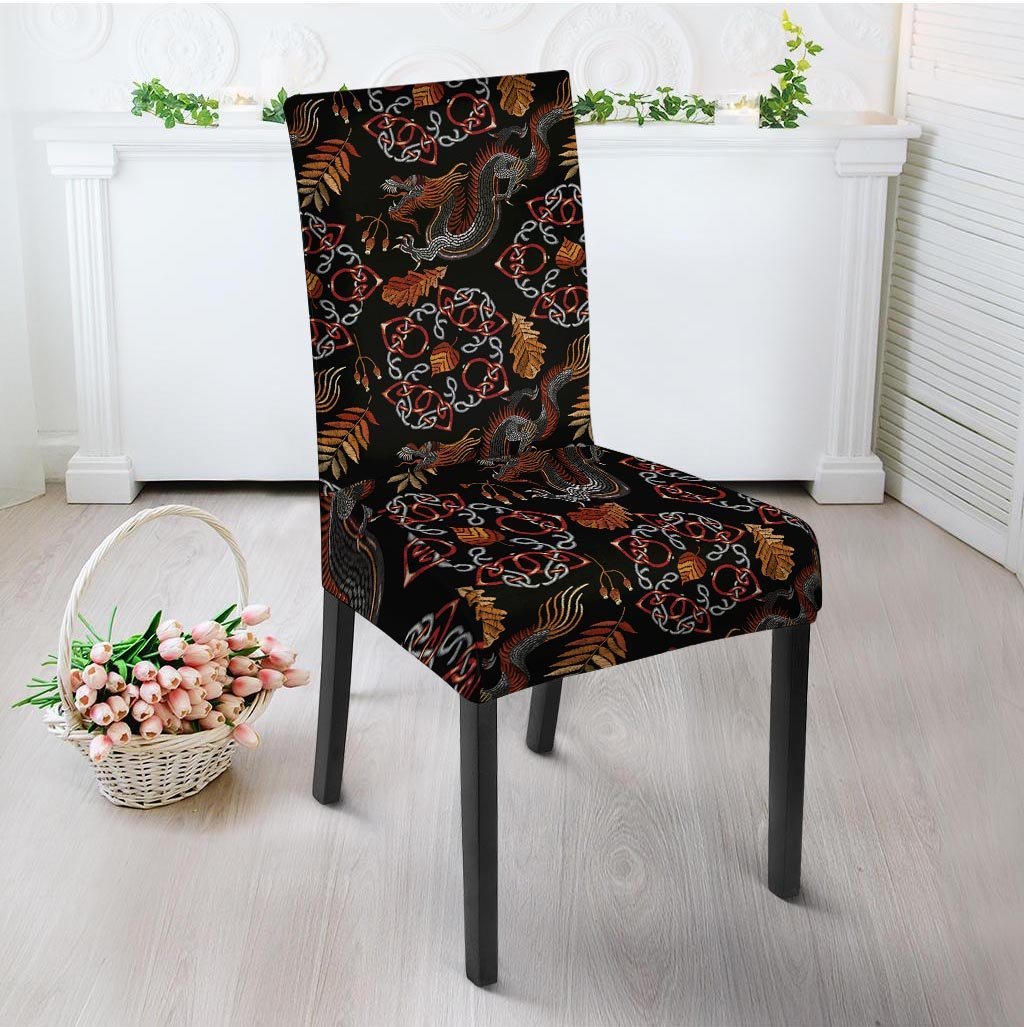 Embroidery Japanese Dragon Print Chair Cover-grizzshop