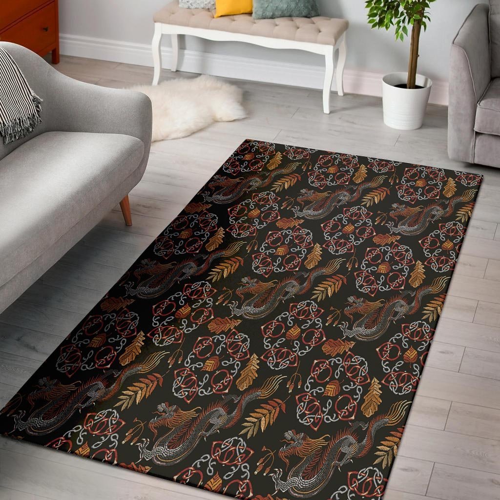 Embroidery Japanese Dragon Print Floor Mat-grizzshop