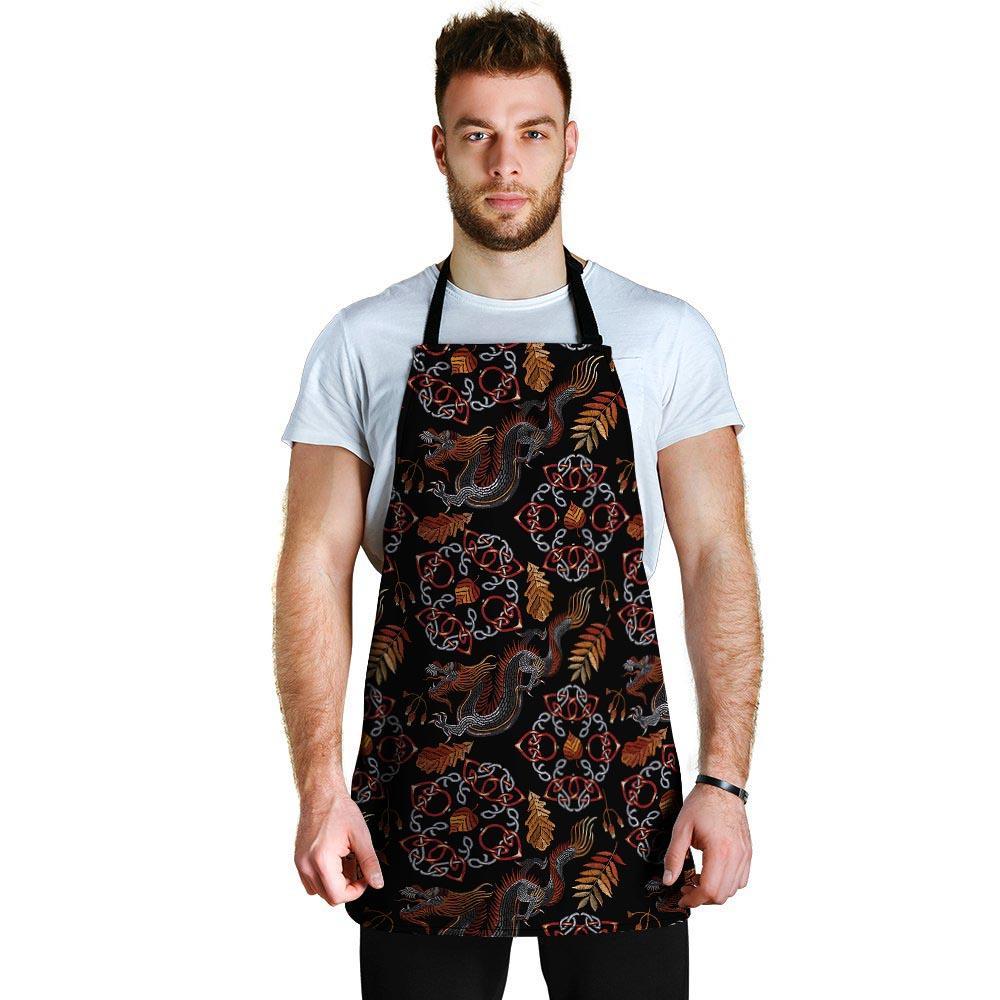 Embroidery Japanese Dragon Print Men's Apron-grizzshop