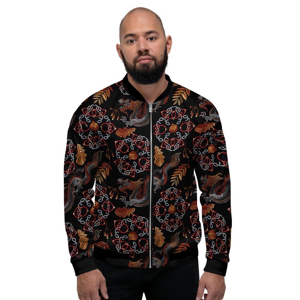 Embroidery Japanese Dragon Print Men's Bomber Jacket-grizzshop