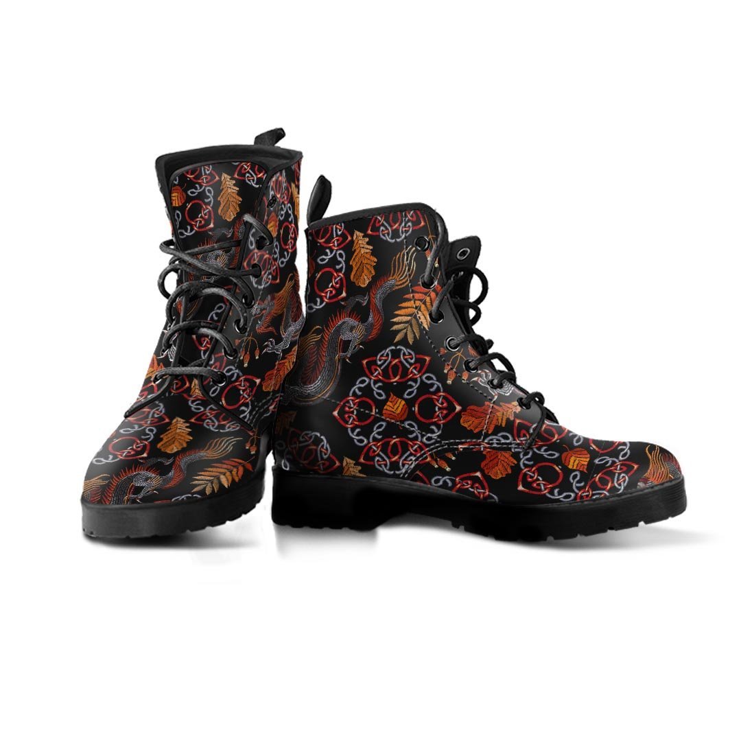 Embroidery Japanese Dragon Print Men's Boots-grizzshop