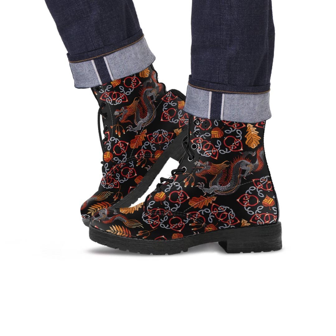 Embroidery Japanese Dragon Print Men's Boots-grizzshop