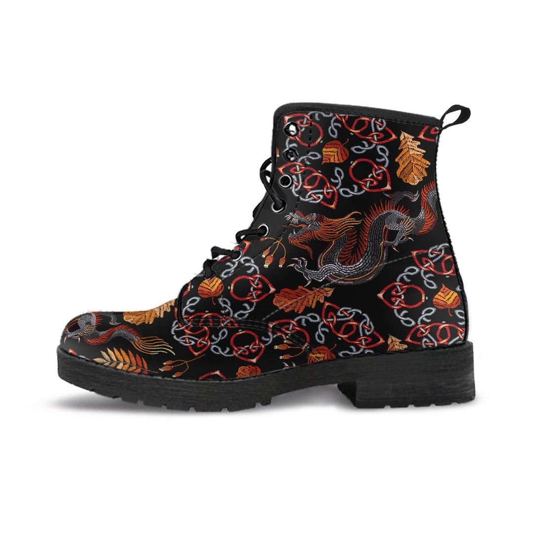 Embroidery Japanese Dragon Print Men's Boots-grizzshop