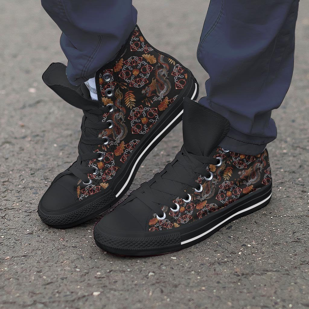 Embroidery Japanese Dragon Print Men's High Top Shoes-grizzshop