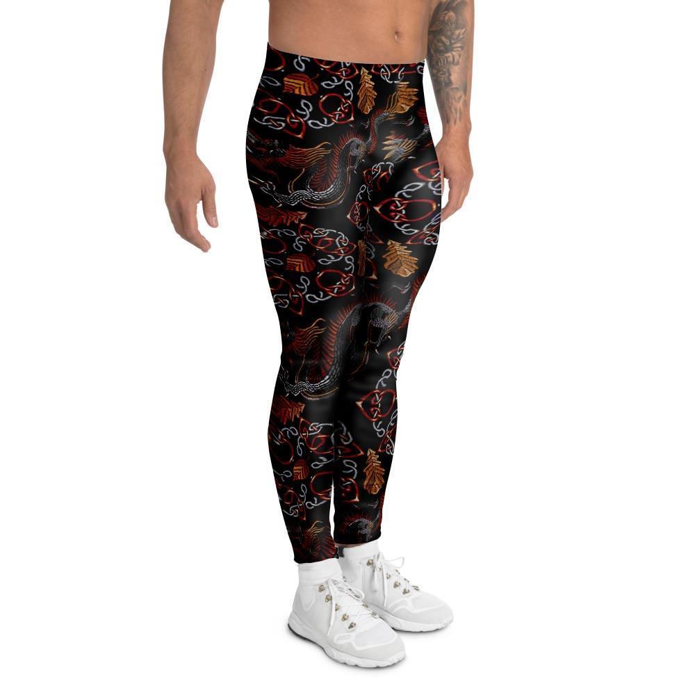 Embroidery Japanese Dragon Print Men's Leggings-grizzshop