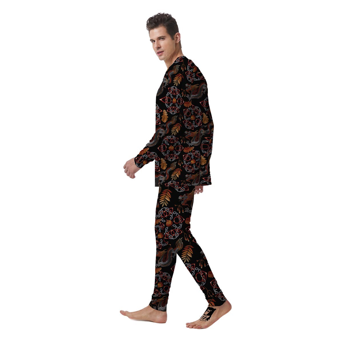 Embroidery Japanese Dragon Print Men's Pajamas-grizzshop