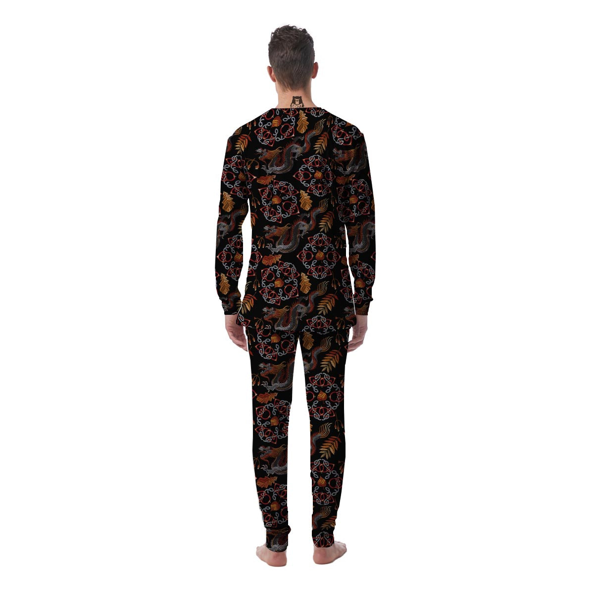 Embroidery Japanese Dragon Print Men's Pajamas-grizzshop