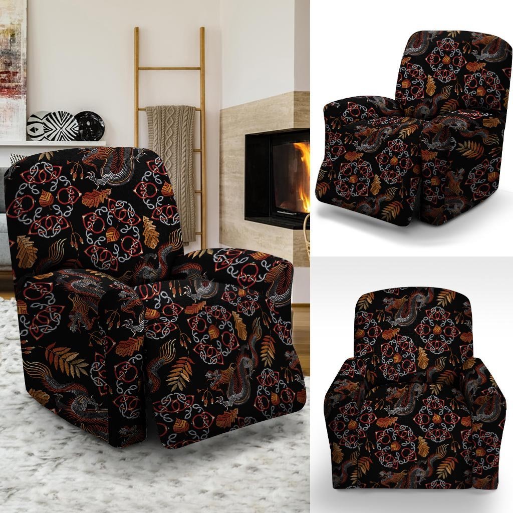 Embroidery Japanese Dragon Print Recliner Cover-grizzshop