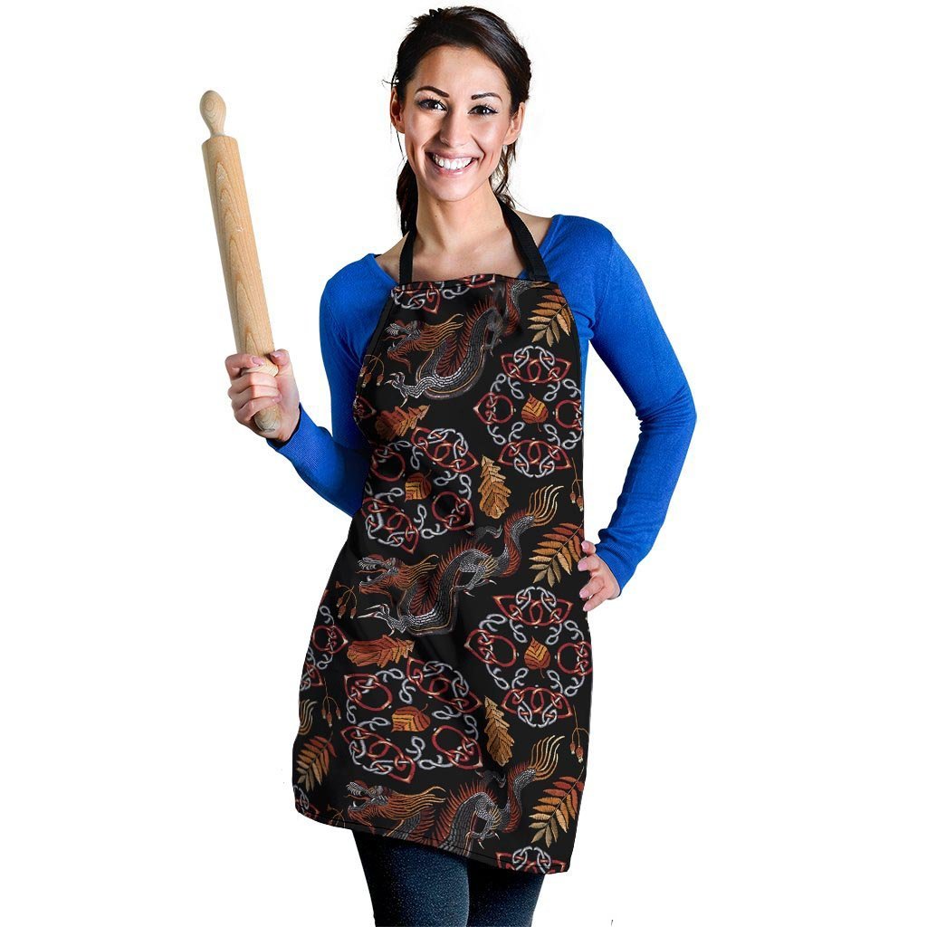 Embroidery Japanese Dragon Print Women's Apron-grizzshop