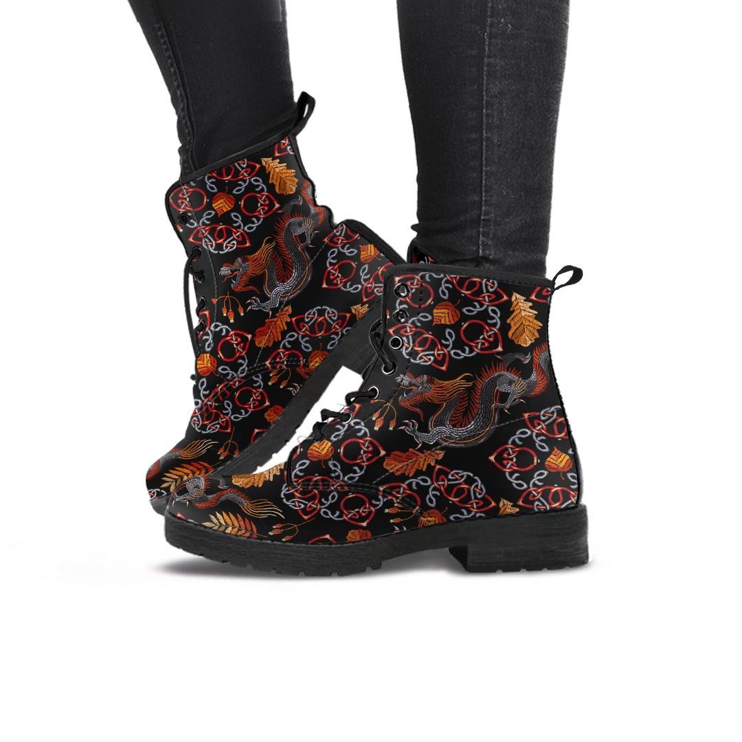 Embroidery Japanese Dragon Print Women's Boots-grizzshop