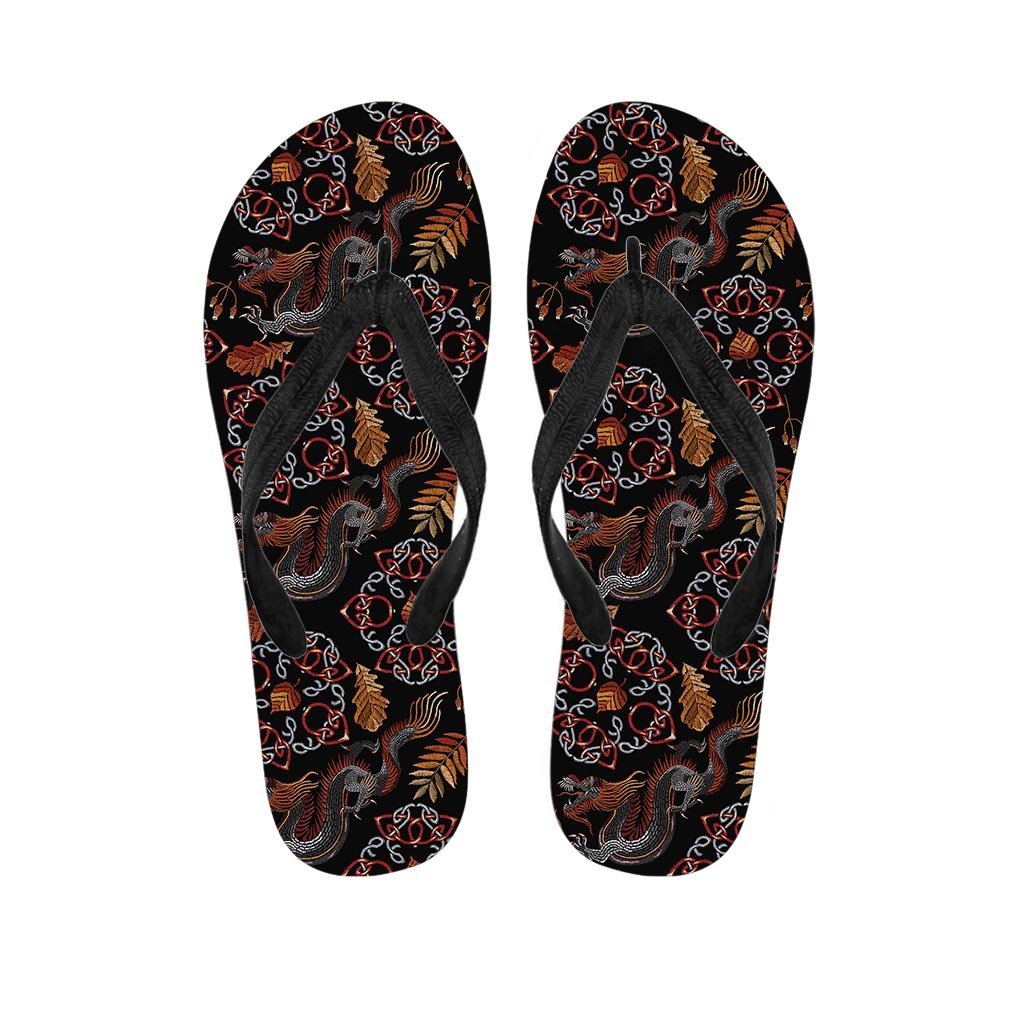 Embroidery Japanese Dragon Print Women's Flip Flops-grizzshop