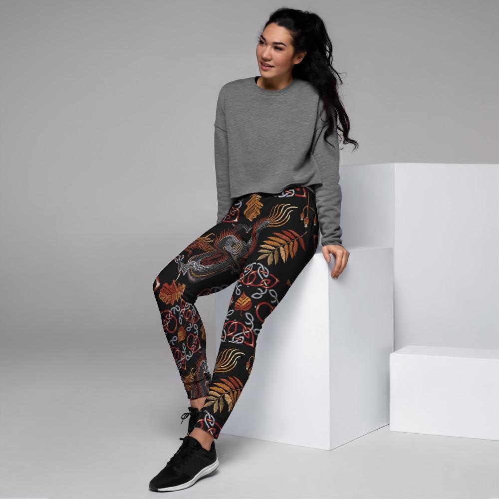 Embroidery Japanese Dragon Print Women's Joggers-grizzshop