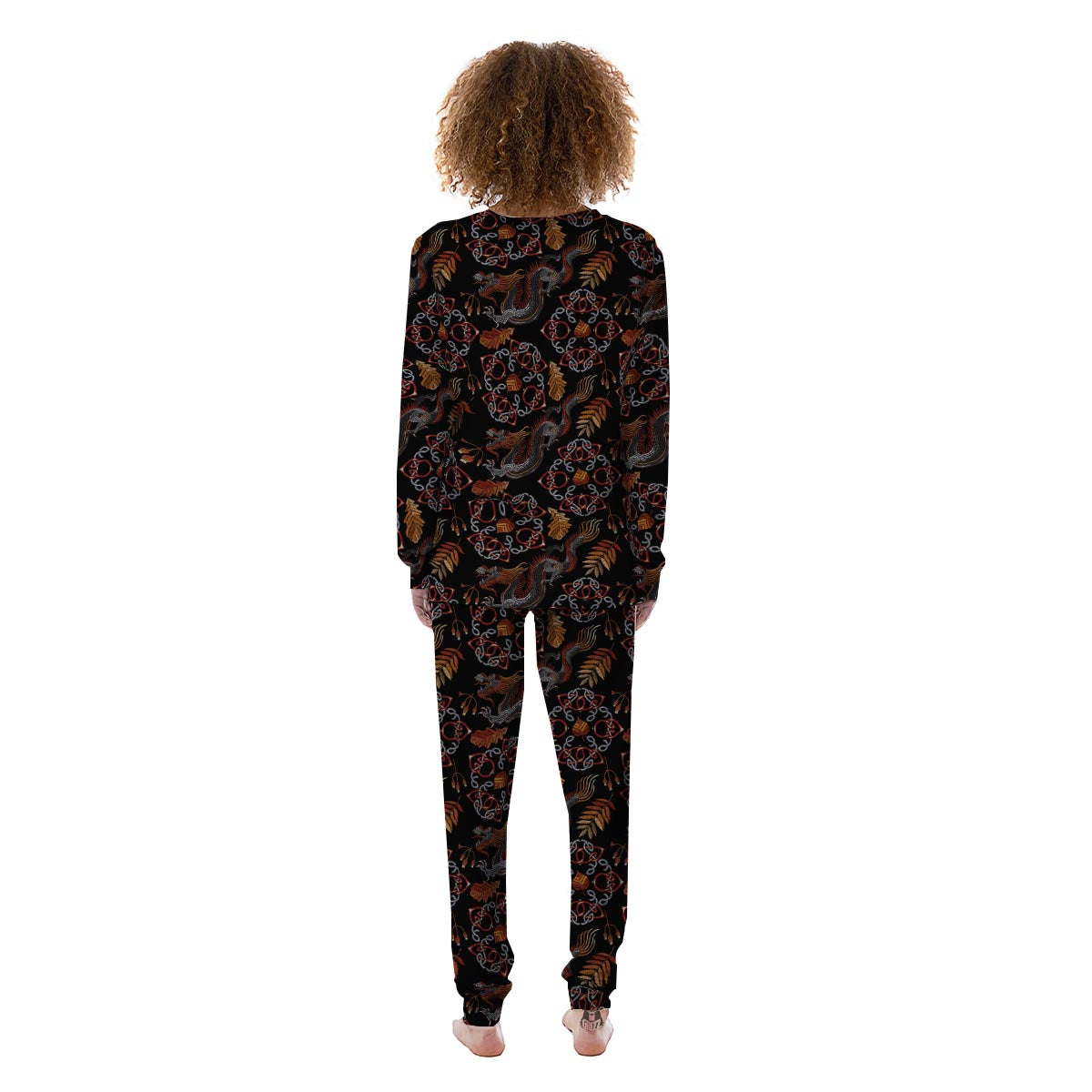 Embroidery Japanese Dragon Print Women's Pajamas-grizzshop