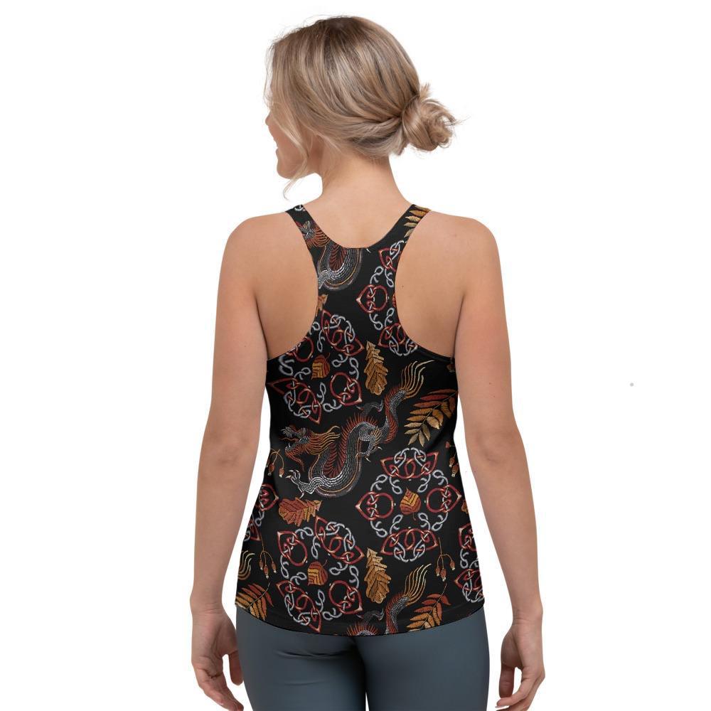 Embroidery Japanese Dragon Print Women's Racerback Tank Top-grizzshop