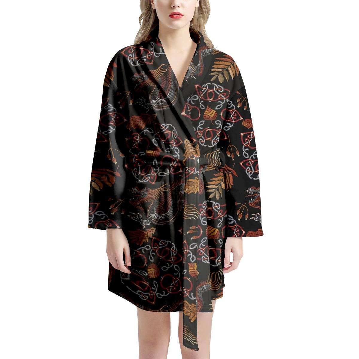 Embroidery Japanese Dragon Print Women's Robe-grizzshop