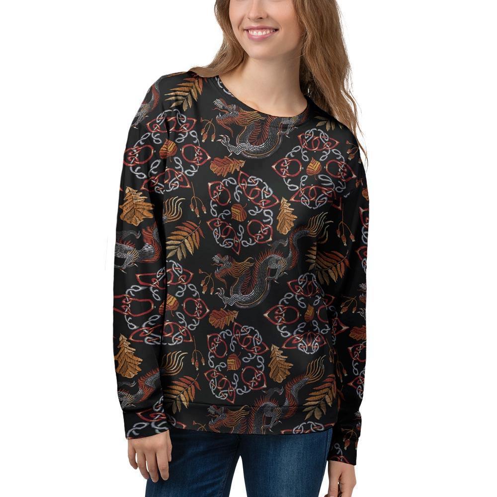 Embroidery Japanese Dragon Print Women's Sweatshirt-grizzshop