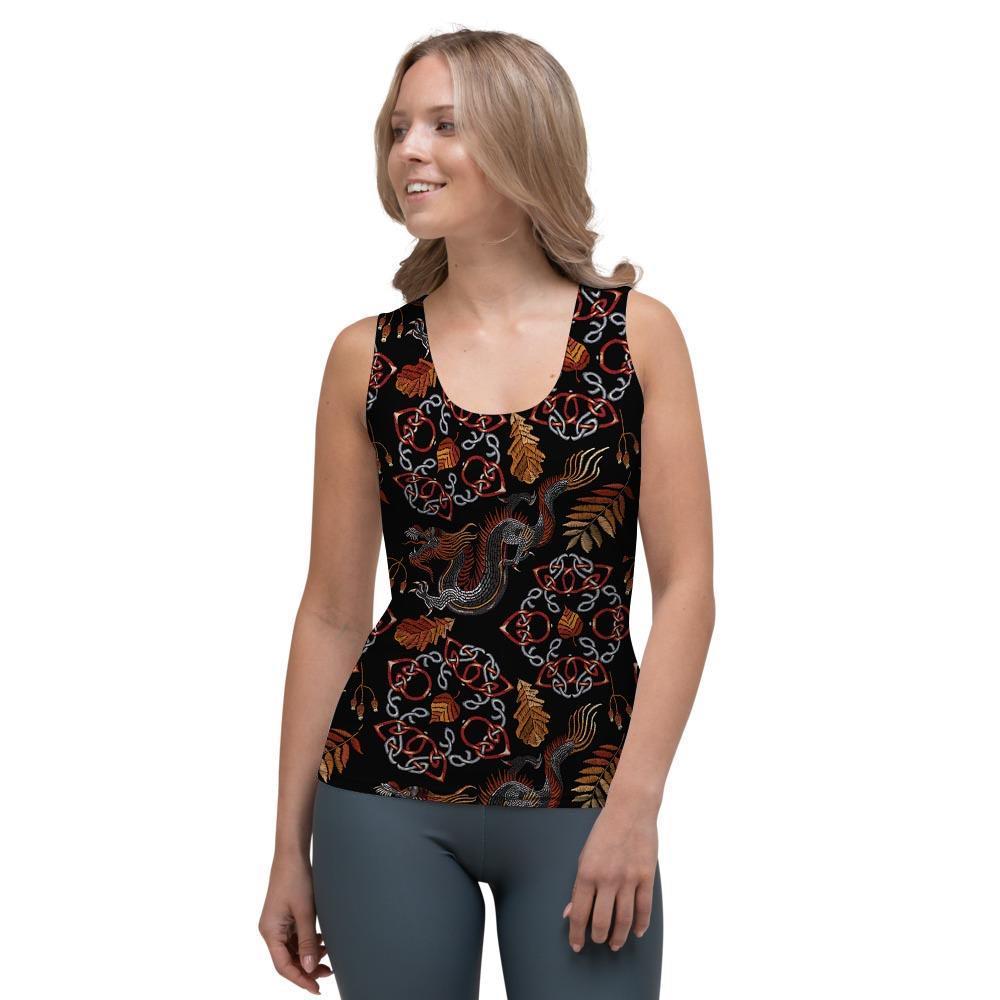 Embroidery Japanese Dragon Print Women's Tank Top-grizzshop