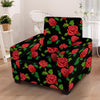 Embroidery Red Rose Floral Print Armchair Cover-grizzshop