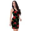 Embroidery Red Rose Floral Print Bodycon Dress-grizzshop