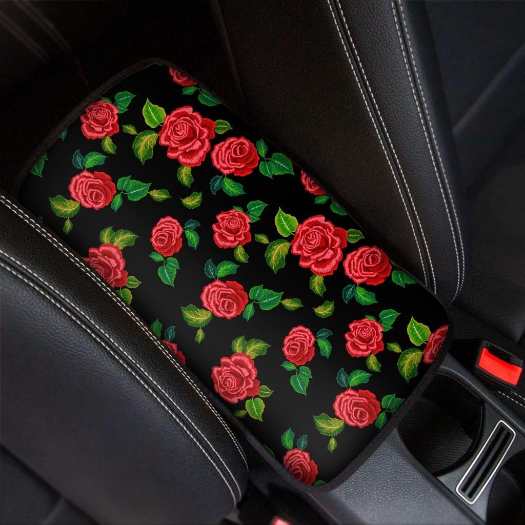 Embroidery Red Rose Floral Print Car Console Cover-grizzshop