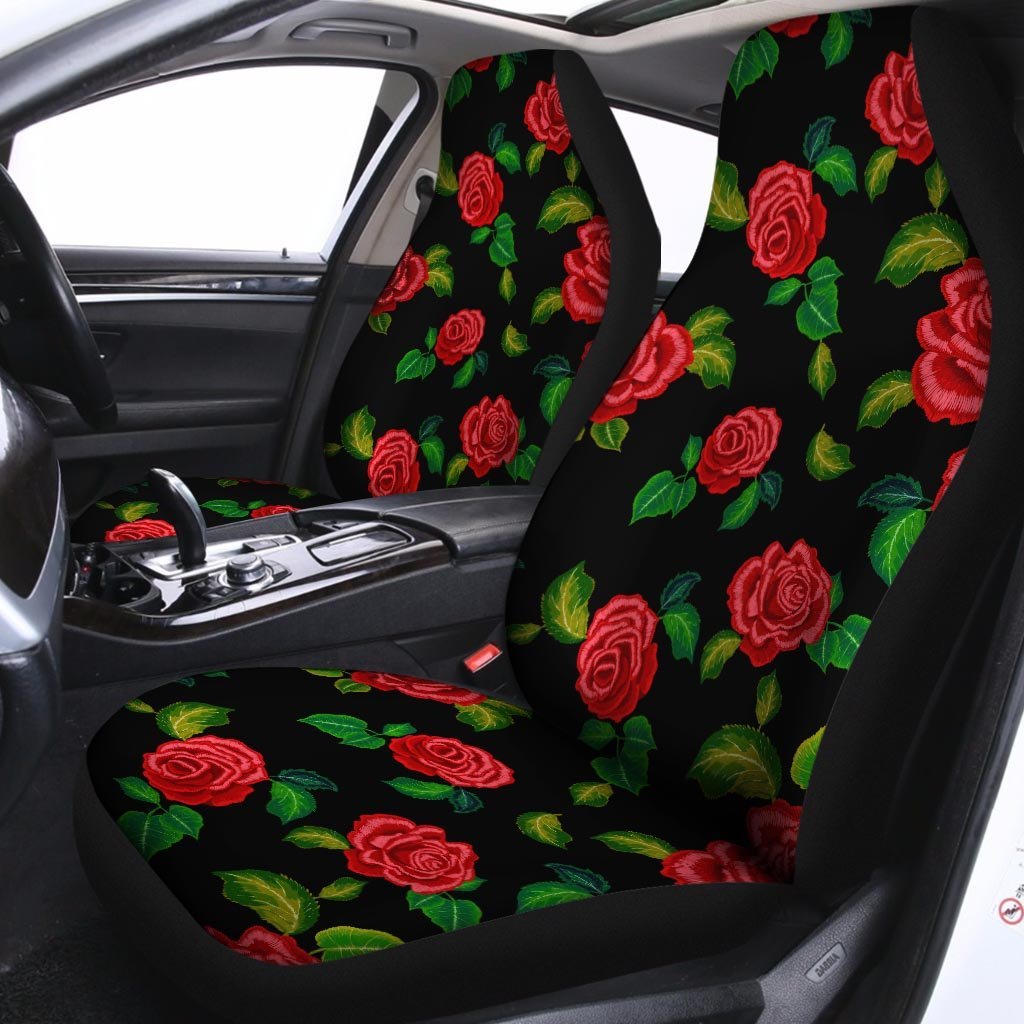 Embroidery Red Rose Floral Print Car Seat Covers-grizzshop