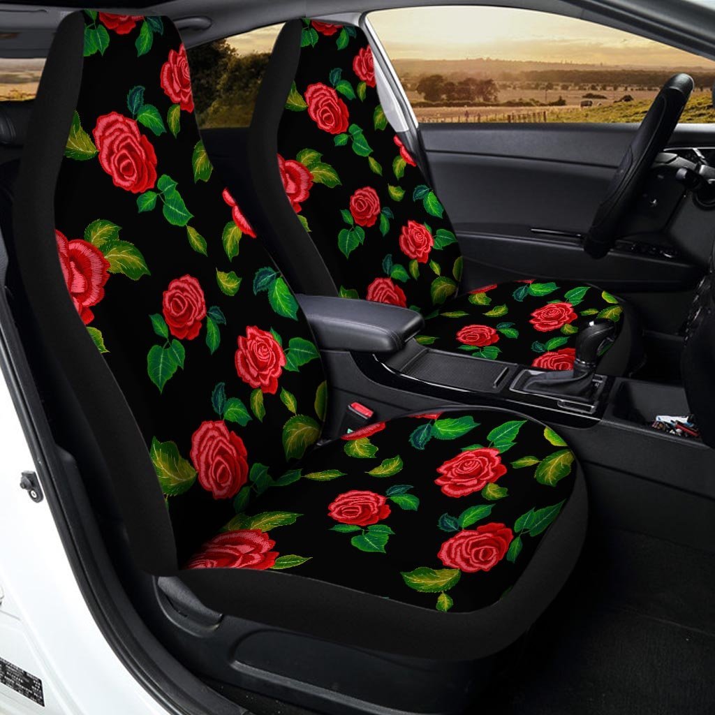 Embroidery Red Rose Floral Print Car Seat Covers-grizzshop