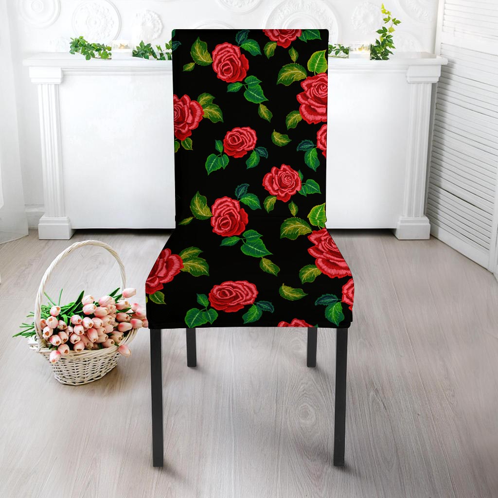 Embroidery Red Rose Floral Print Chair Cover-grizzshop