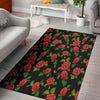 Embroidery Red Rose Floral Print Floor Mat-grizzshop