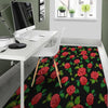 Embroidery Red Rose Floral Print Floor Mat-grizzshop