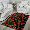 Embroidery Red Rose Floral Print Floor Mat-grizzshop