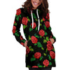 Embroidery Red Rose Floral Print Hoodie Dress-grizzshop