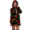 Embroidery Red Rose Floral Print Hoodie Dress-grizzshop