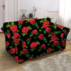 Embroidery Red Rose Floral Print Loveseat Cover-grizzshop