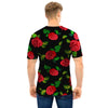 Embroidery Red Rose Floral Print Men T Shirt-grizzshop