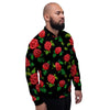 Embroidery Red Rose Floral Print Men's Bomber Jacket-grizzshop