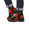 Embroidery Red Rose Floral Print Men's Boots-grizzshop