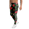 Embroidery Red Rose Floral Print Men's Leggings-grizzshop