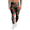 Embroidery Red Rose Floral Print Men's Leggings-grizzshop